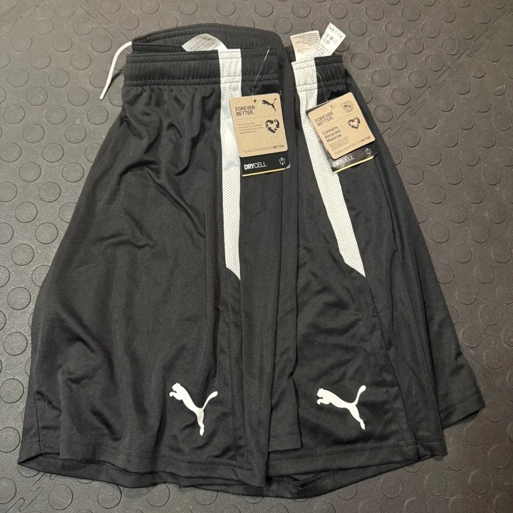 Set of 2 Puma Boys DryCell Soccer Shorts Black White Athletic Gym Size Medium M